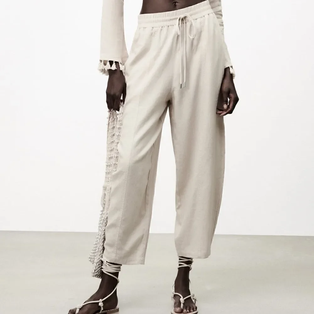 Zara Linen Blend Pants New Sand